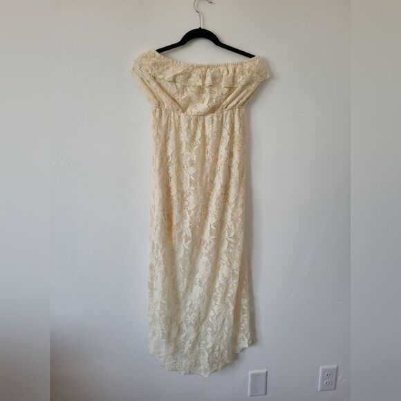 Trixxi Cream Lace High Low Dress Sleeveless Tube Top Boho Fairy Gypsy Medium - Picture 12 of 12